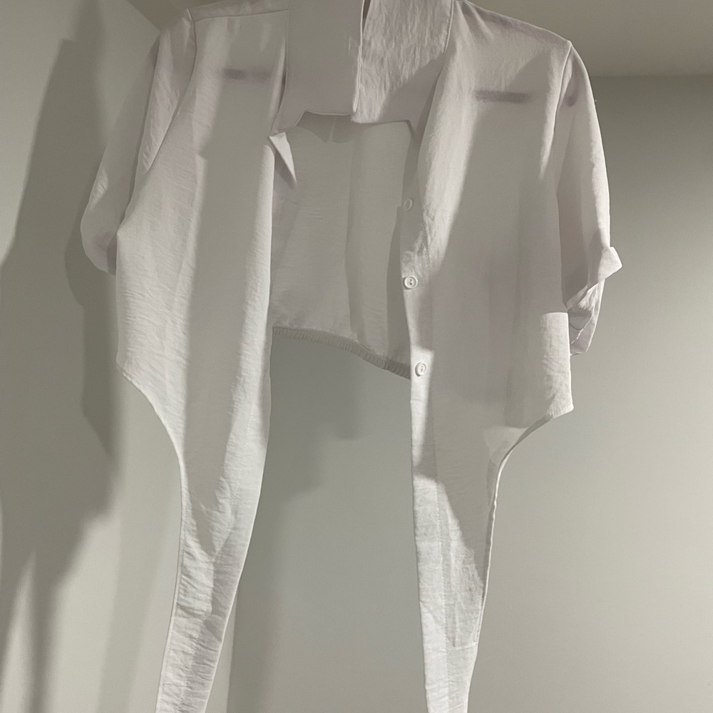 White Cropped Button-Up Shirt